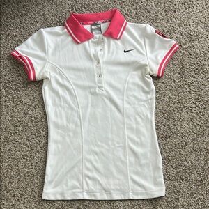 Nike White and Pink Fitted Polo Shirt